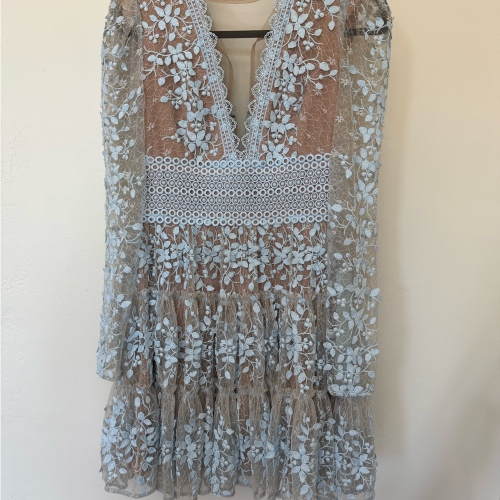 Bronx and Banco Blue Fit and Flare Long Sleeve Dress